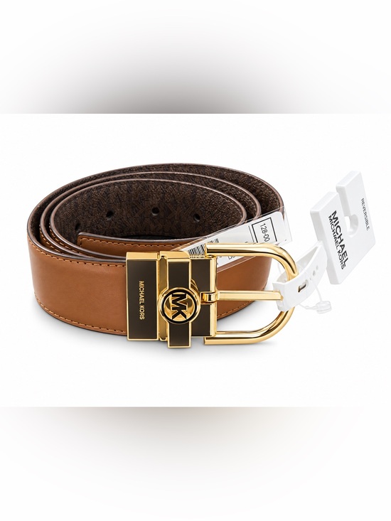 Michael Kors Accessories - Michael Kors Tan Brown Reversible Logo Belt with Gold Buckle